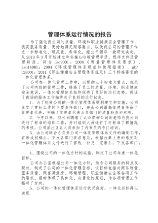管理体系运行情况的报告