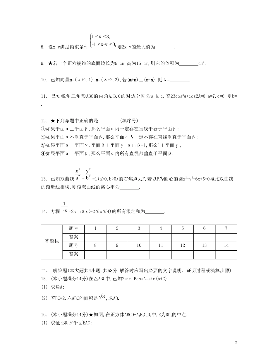 （江苏专用）高考数学大一轮复习 锁定128分 强化训练一-人教版高三全册数学试题_第2页