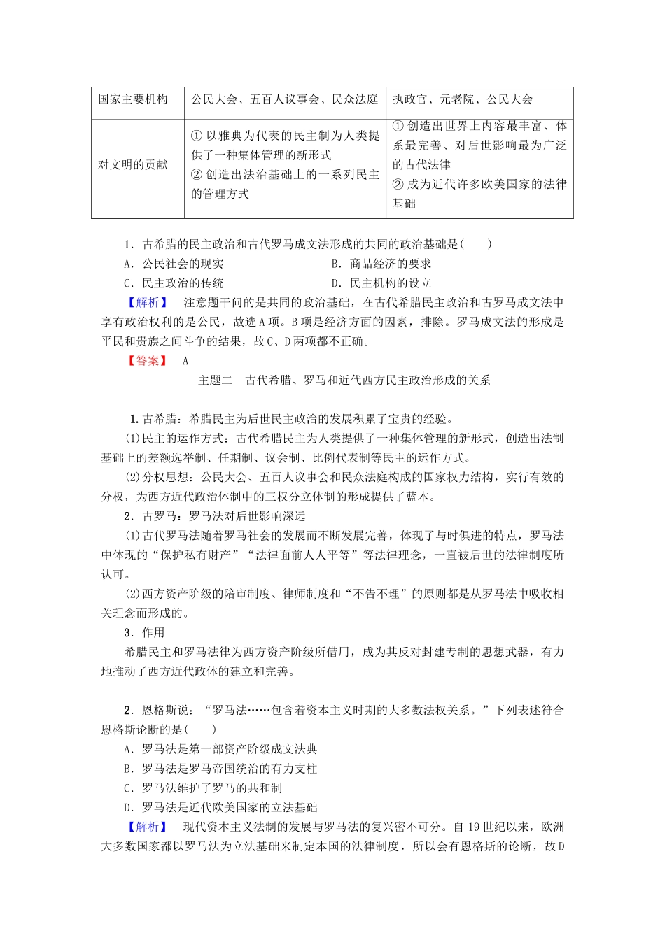 高中历史 单元分层突破2 岳麓版必修1-岳麓版高一必修1历史试题_第2页