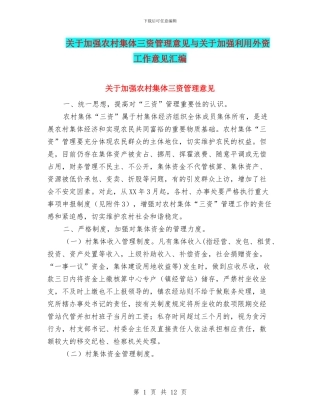关于加强农村集体三资管理意见与关于加强利用外资工作意见汇编