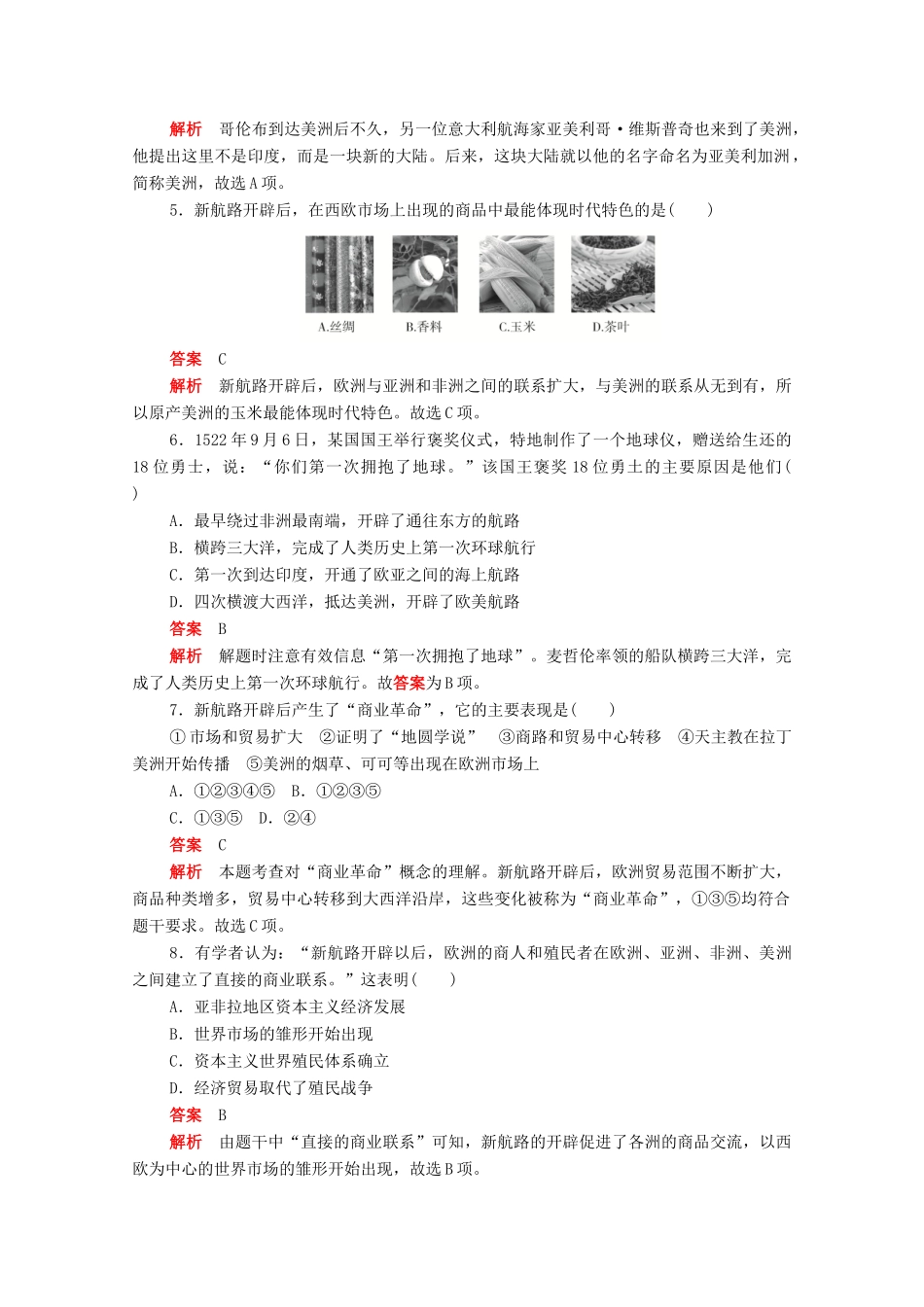 高中历史 第二单元 资本主义世界市场的形成和发展 第5课 开辟新航路练习（含解析）新人教版必修2-新人教版高一必修2历史试题_第2页