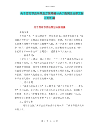 关于劳动节活动策划方案精编与关于医院党支部工作计划汇编