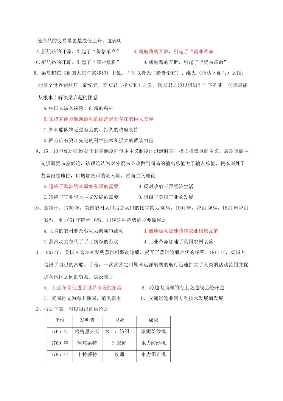 广西壮族自治区田阳县高一历史4月段考（期中）试题-人教版高一全册历史试题_第2页