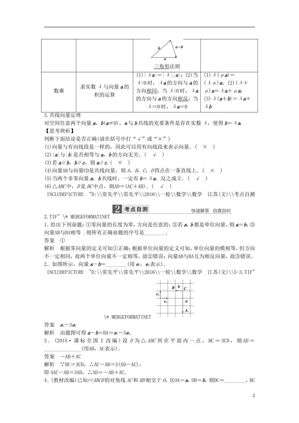 （江苏专用）高考数学一轮复习 第五章 平面向量 5.1 平面向量的概念及线性运算 文-人教版高三全册数学试题_第2页