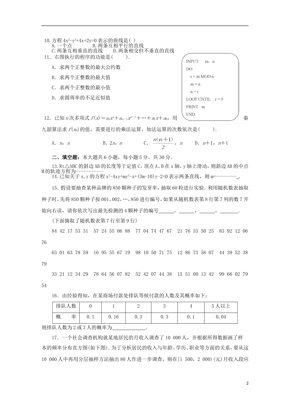 高二数学上学期竞赛试题-人教版高二全册数学试题_第2页