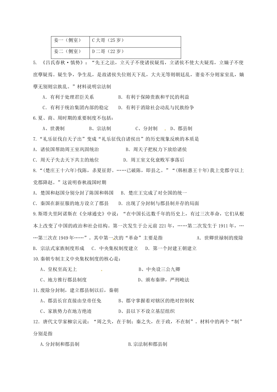 高一历史9月学生学业能力调研试题-人教版高一全册历史试题_第2页