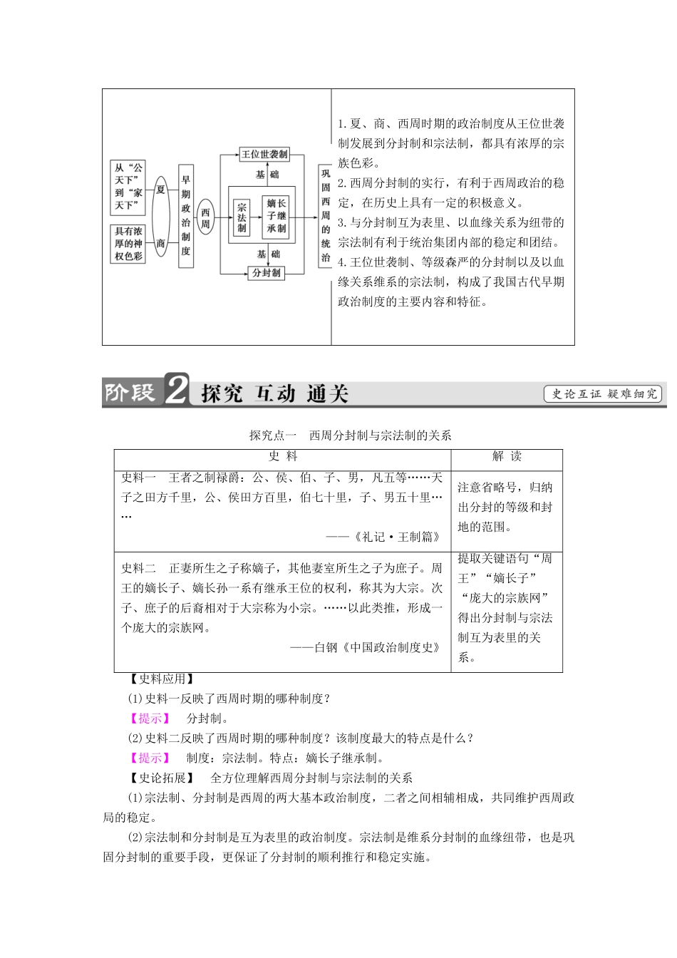 高中历史 第1单元 古代中国的政治制度 第1课 夏、商、西周的政治制度教材梳理点拨 新人教版必修1-新人教版高一必修1历史试题_第3页
