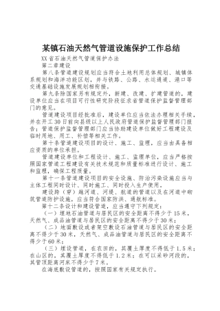 某镇石油天然气管道设施保护工作总结