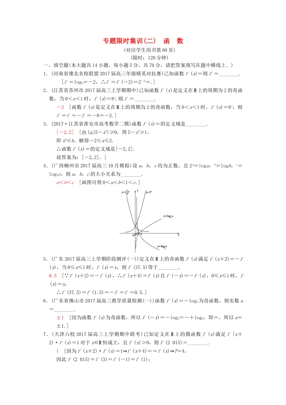 （江苏专版）高考数学二轮复习 第1部分 知识专题突破 专题限时集训2 函数-人教版高三全册数学试题_第1页