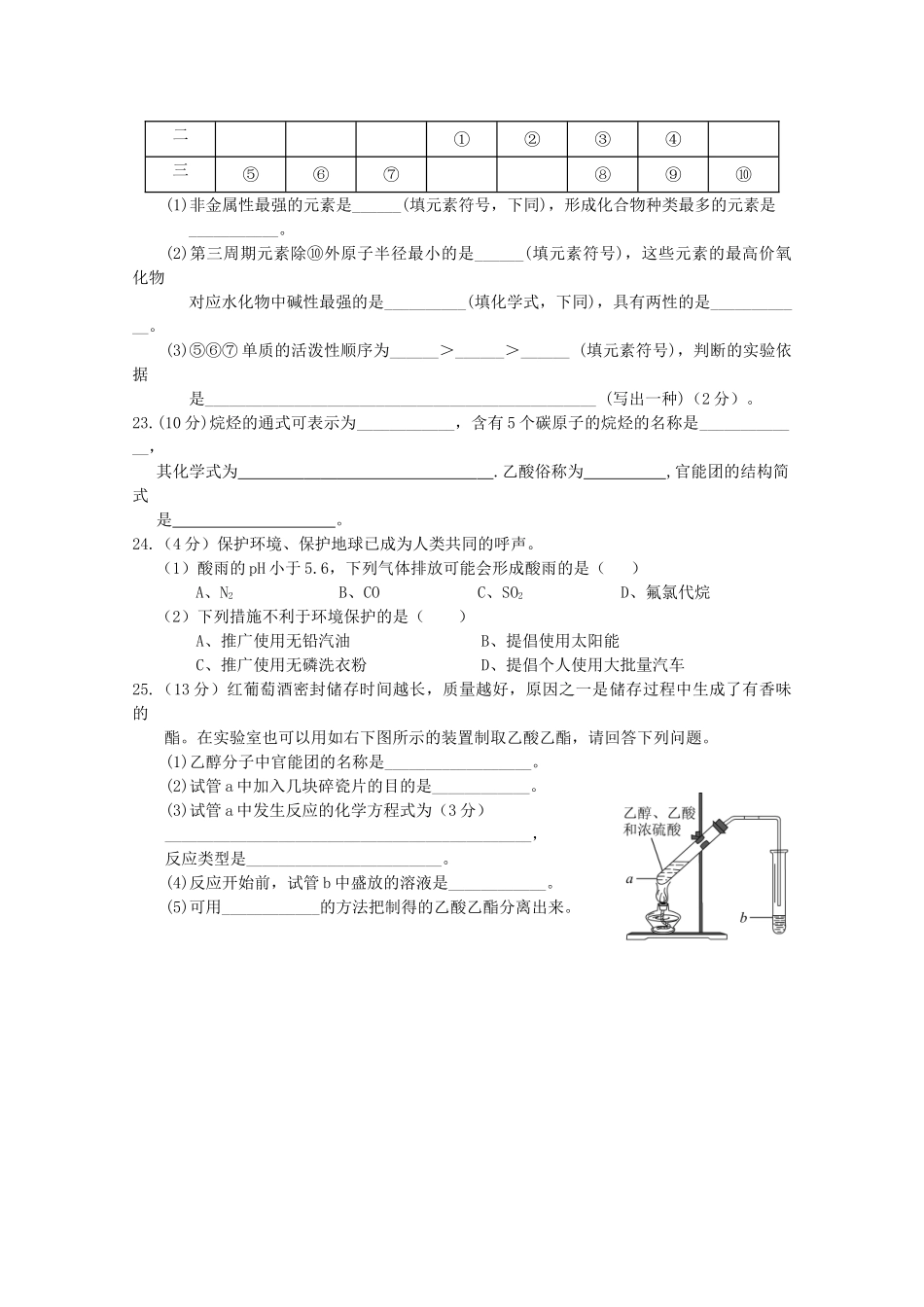 海南省嘉积中学10-11学年高一化学下学期教学质量检测（三） 文【会员独享】_第3页