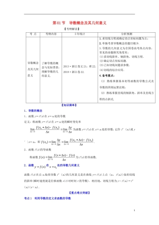 （浙江专版）高考数学一轮复习 专题3.1 导数概念及其几何意义（讲）-人教版高三全册数学试题