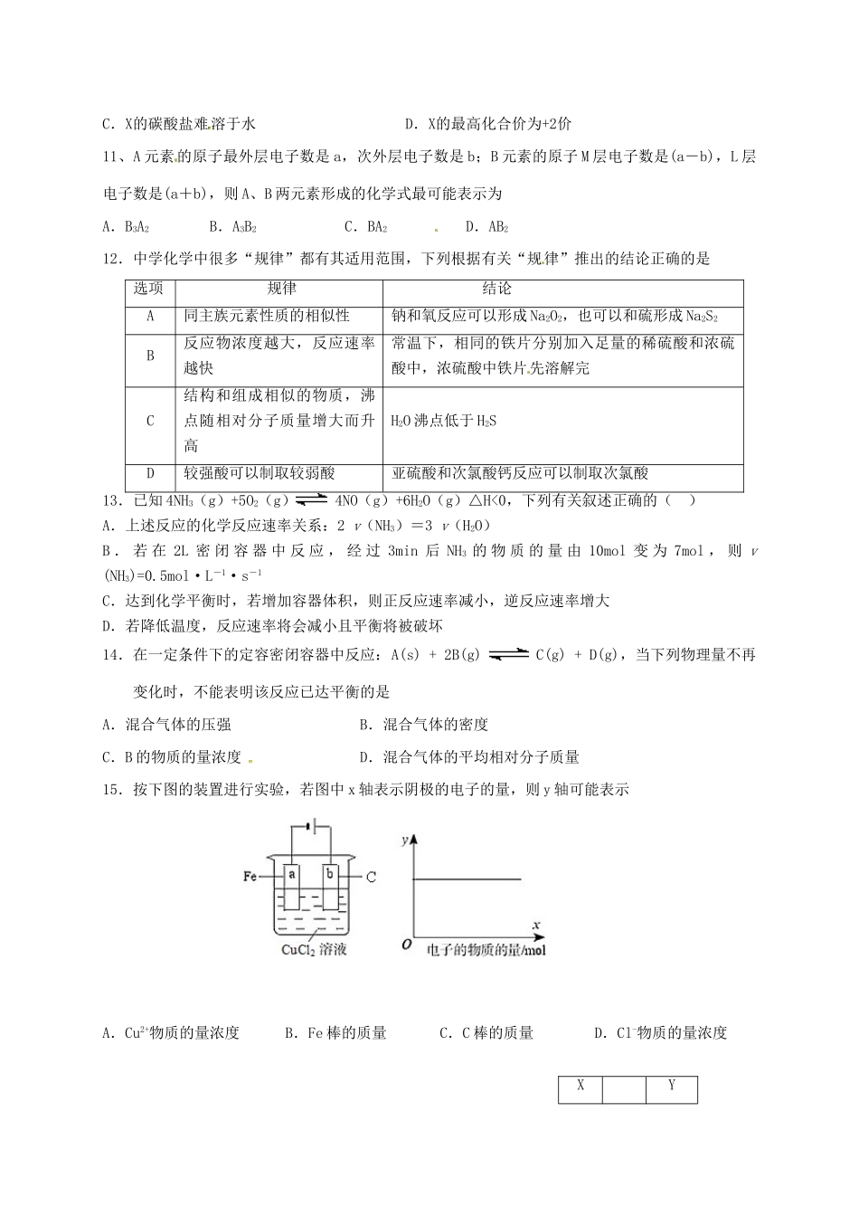 河北邯郸市（大名县、永年区、磁县、邯山区）四县高一化学下学期期中联考试题-人教版高一全册化学试题_第3页