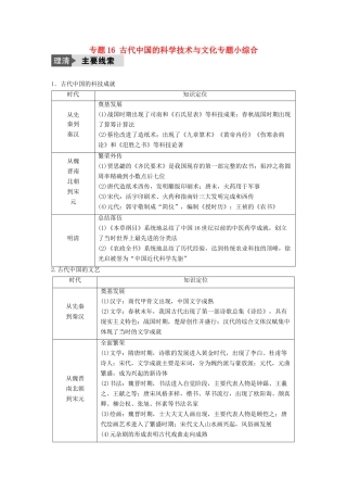 （浙江选考）高考历史总复习 专题16 古代中国的科学技术与文化专题小综合-人教版高三全册历史试题