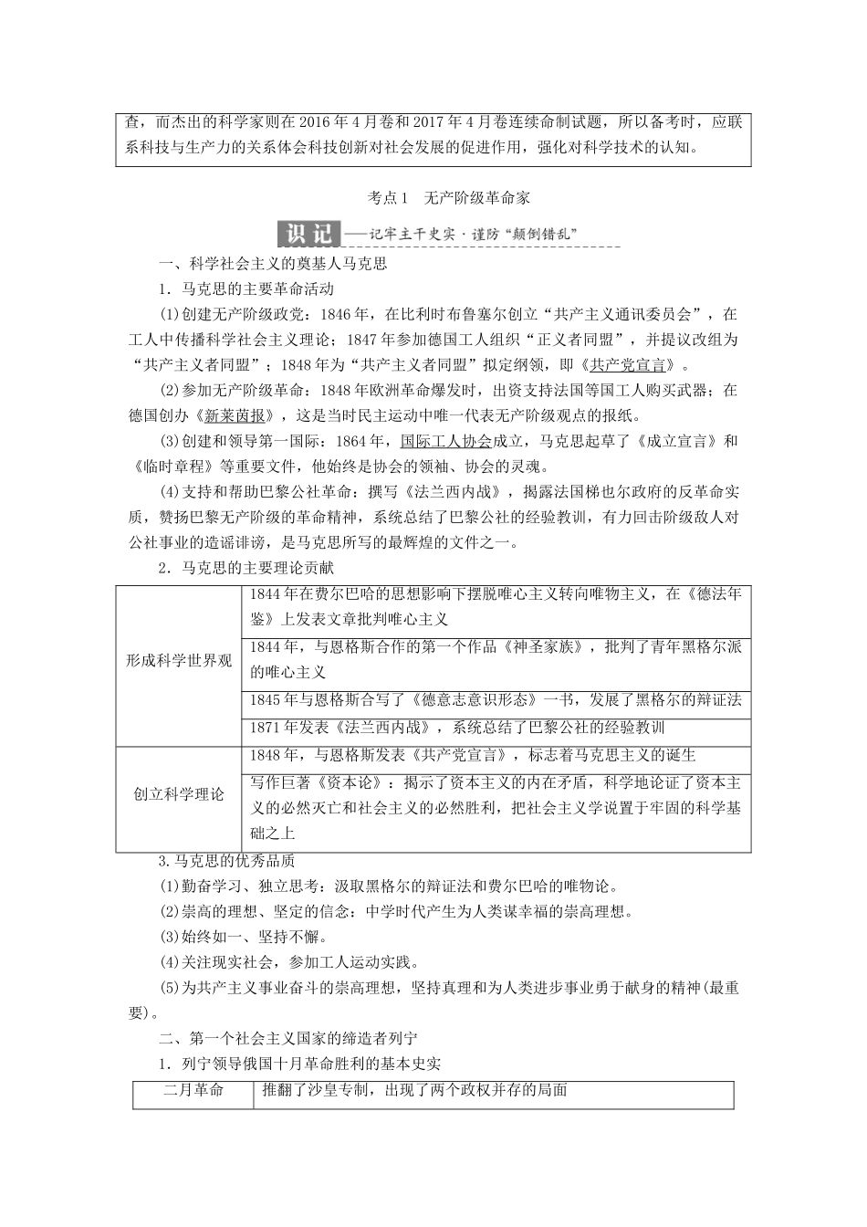 （浙江选考）高考历史学业水平考试 专题十九 中外历史人物评说 第46讲 无产阶级革命家和杰出的科学家（含解析）-人教版高三全册历史试题_第2页