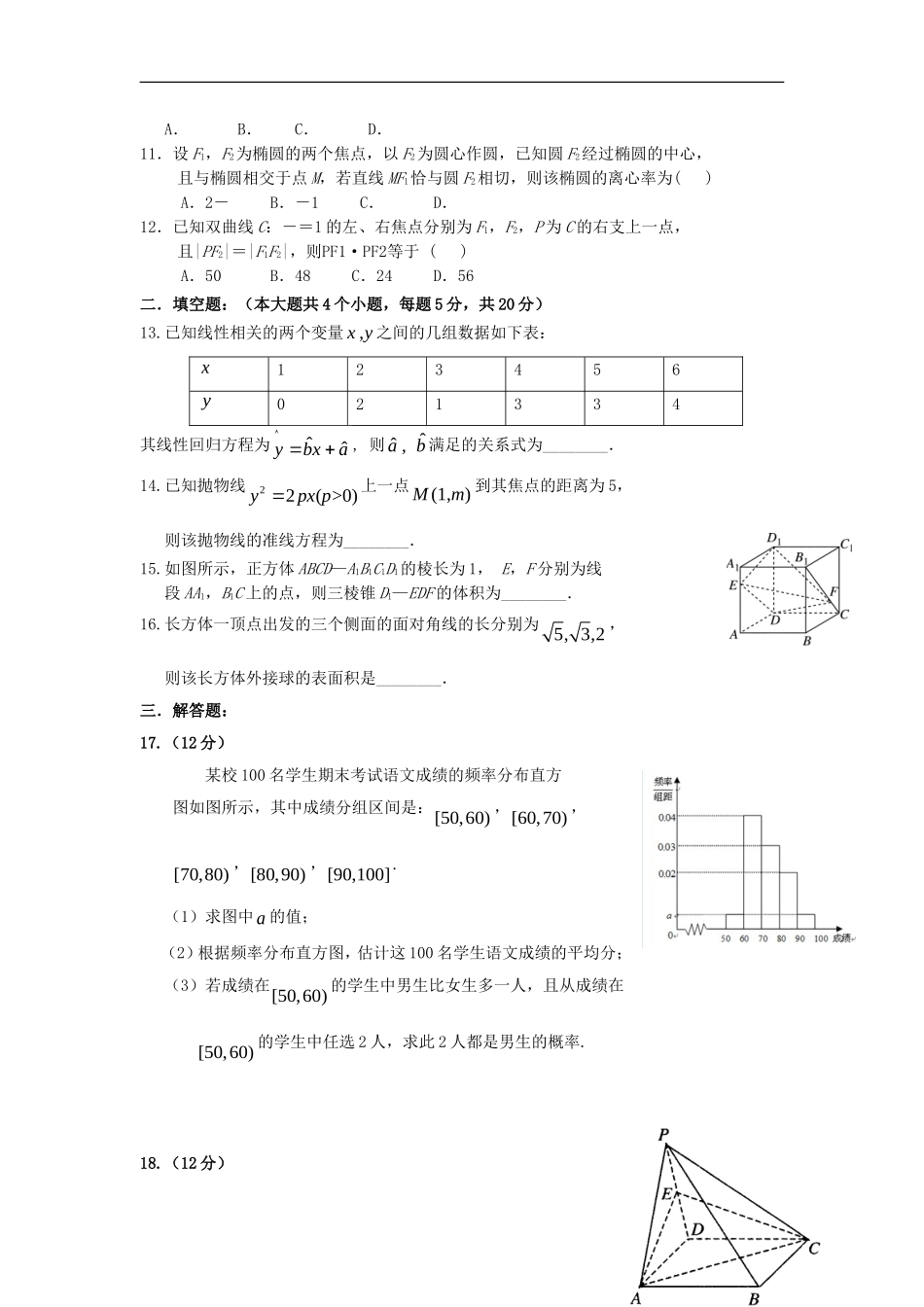 黑龙江省哈尔滨市高二数学3月月考试题 文-人教版高二全册数学试题_第2页