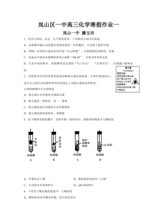 山东省岚山区一中高三化学寒假作业一