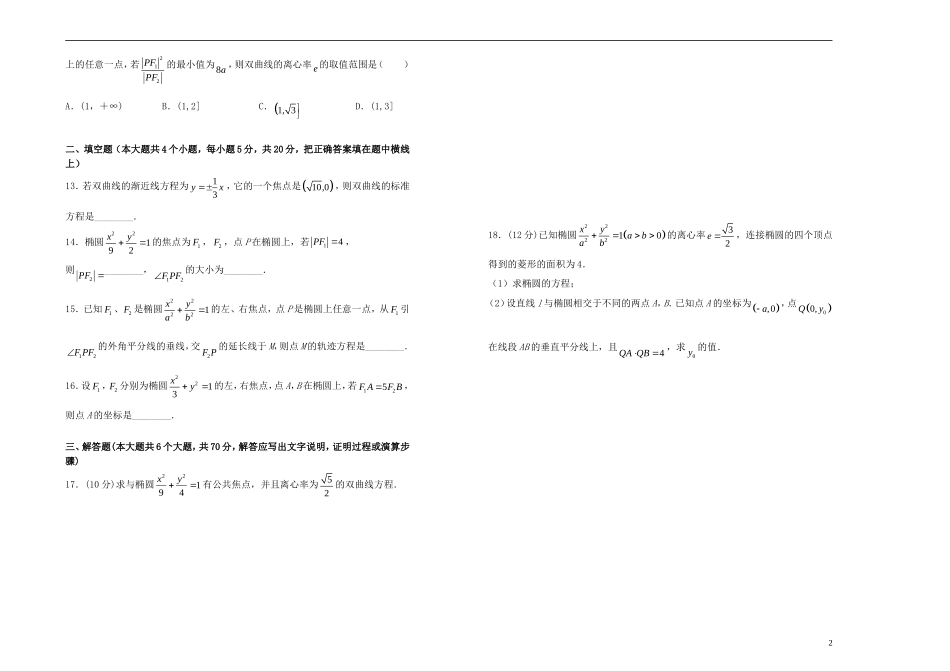 高中数学 第二章 圆锥曲线与方程单元测试（一）新人教A版选修1-1-新人教A版高二选修1-1数学试题_第2页