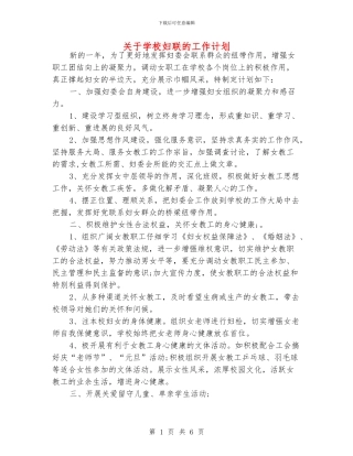 关于学校妇联的工作计划