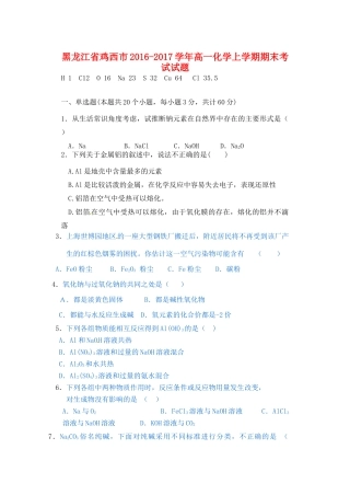 黑龙江省鸡西市高一化学上学期期末考试试题-人教版高一全册化学试题