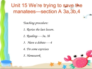人教新课标九初三英语下册课件Unit15We’retryingtosavethemanatees
