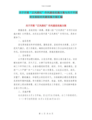 关于开展“正风肃纪”作风建设实施方案与关于开展党支部结对共建实施方案汇编