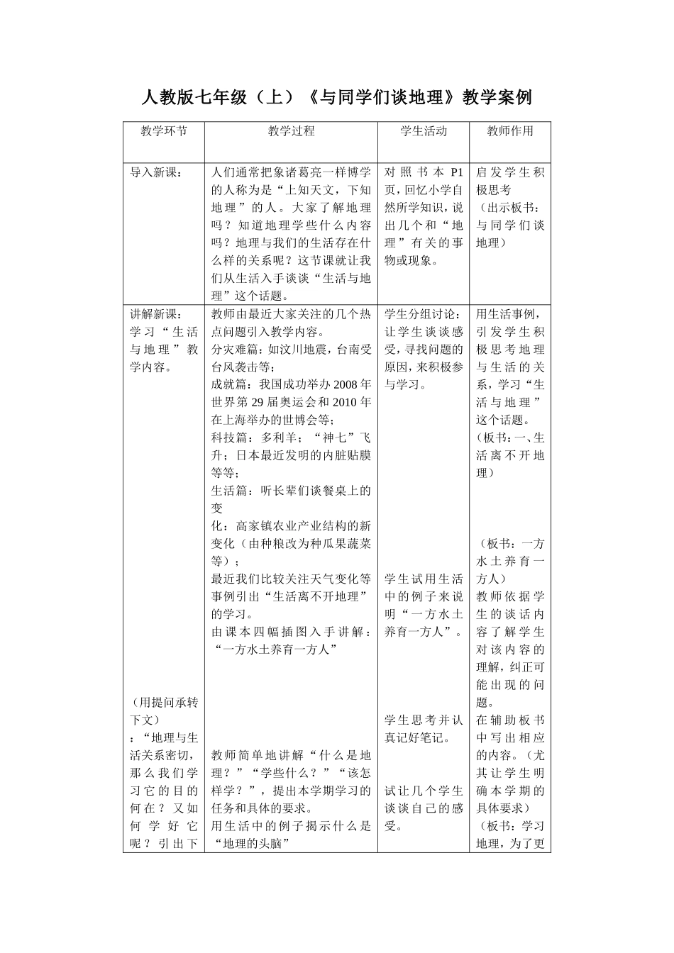人教版七年级(上)《与同学们谈地理》教学案例_第1页