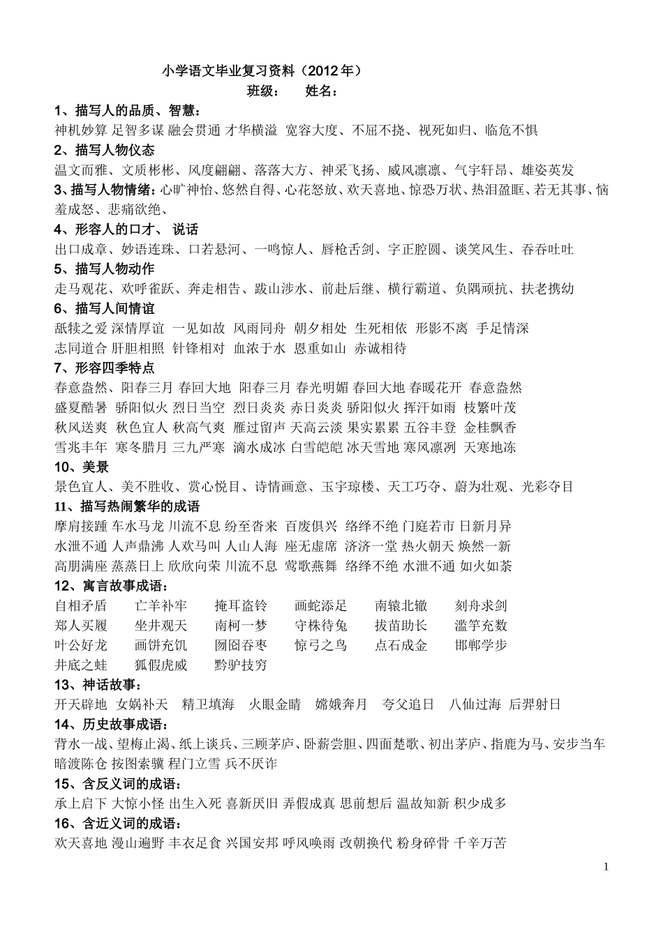 六年级语文复习资料(2012)_第1页