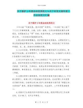 关于新护士年度总结优秀范文与关于村党支部年度工作总结范文汇编