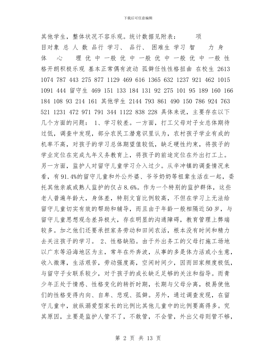 关于新洲区农村留守儿童教育问题的调研报告与关于民办幼儿园年度工作总结的几个方面汇编_第2页