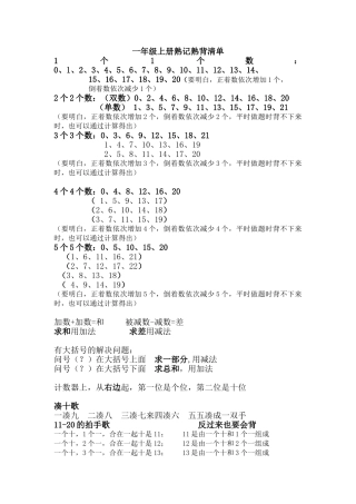 小学数学一年级上册知识点清单
