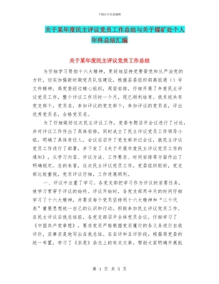 关于某年度民主评议党员工作总结与关于煤矿处个人年终总结汇编