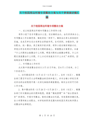 关于校园周边环境专项整治方案与关于梦想演讲稿汇编