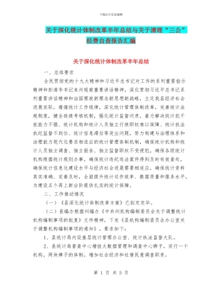 关于深化统计体制改革半年总结与关于清理“三公”经费自查报告汇编