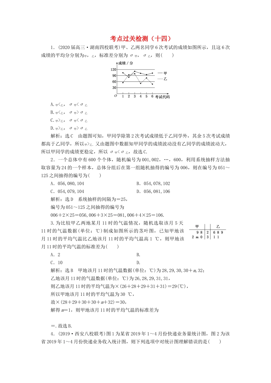（新高考）高考数学二轮复习 主攻40个必考点 统计与概率 考点过关检测十四 理-人教版高三全册数学试题_第1页