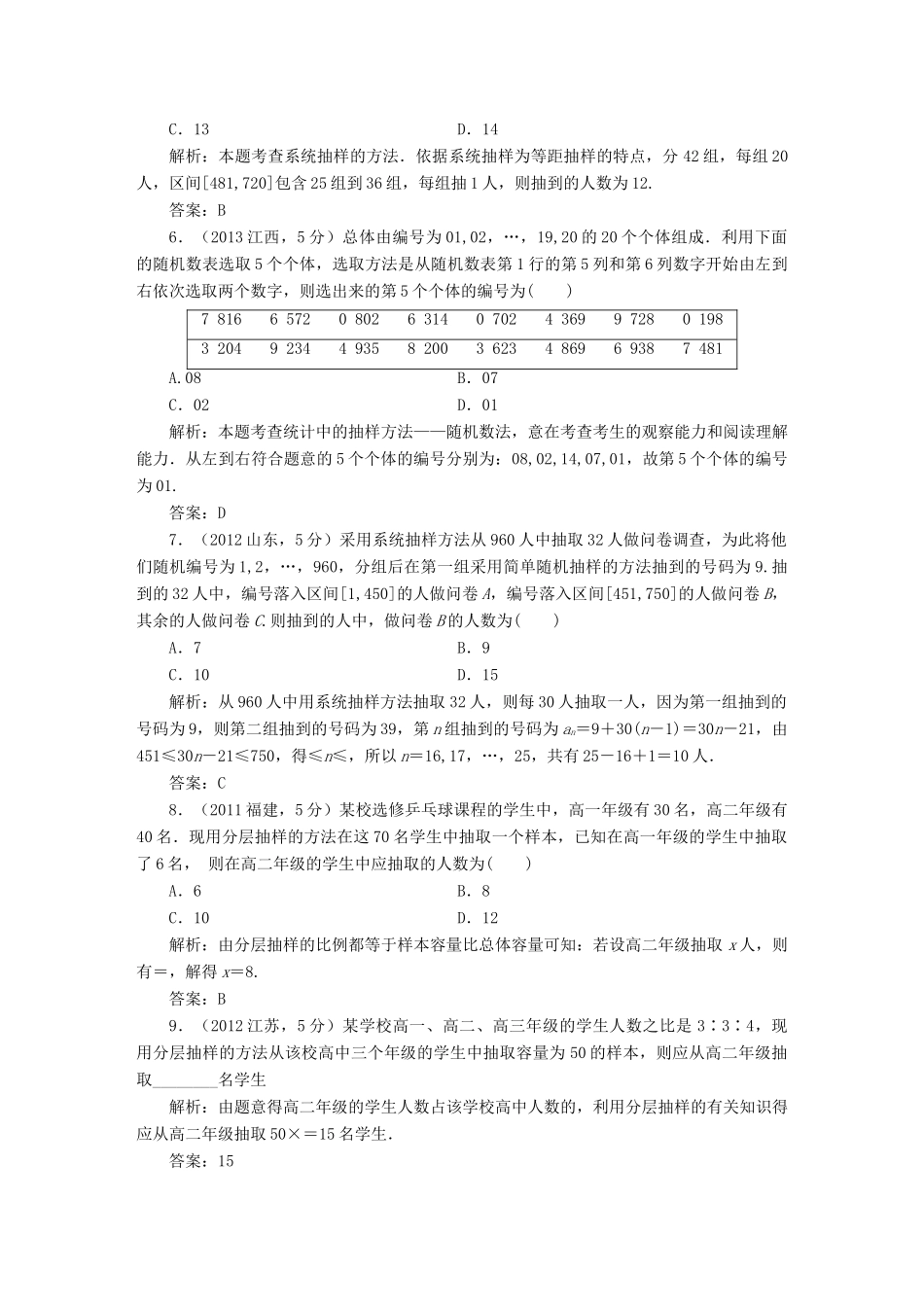 （新课标）高考数学5年真题备考题库 第十章 第2节 随机抽样 理（含解析）-人教版高三全册数学试题_第2页