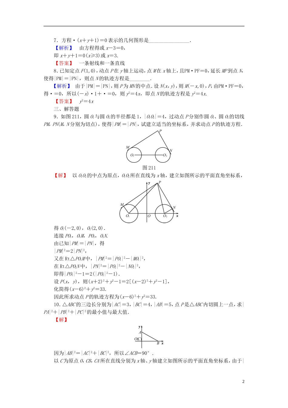 高中数学 第二章 圆锥曲线与方程 2.1 曲线与方程学业分层测评 新人教B版选修2-1-新人教B版高二选修2-1数学试题_第2页