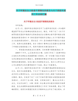 关于环境安全大检查开展情况的报告与关于班组年度的工作总结汇编