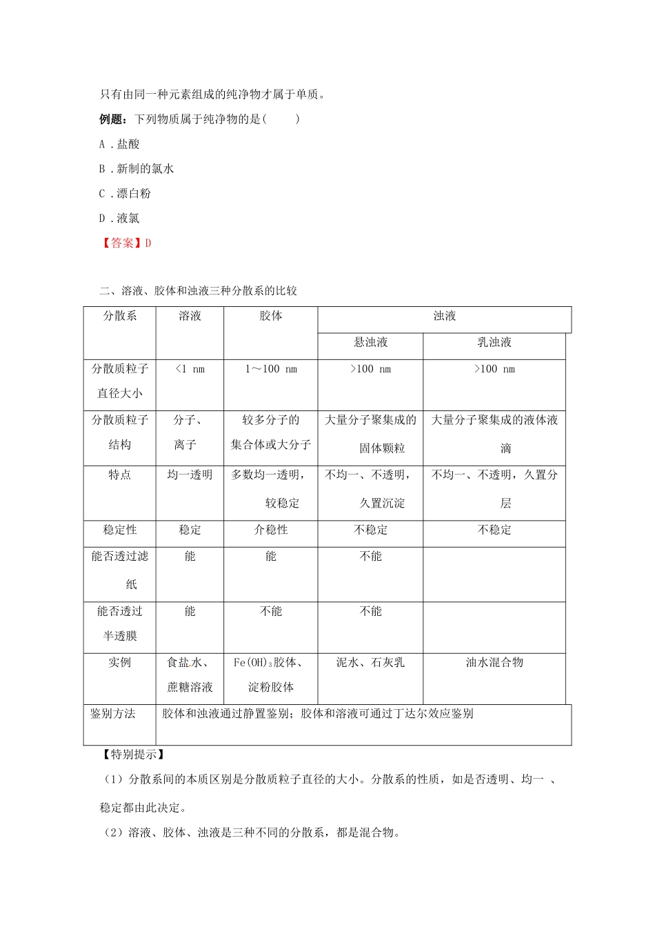 高中化学 第二单元 化学物质及其变化 第一讲 物质的分类讲义（必修1）-人教版高一必修1化学试题_第2页