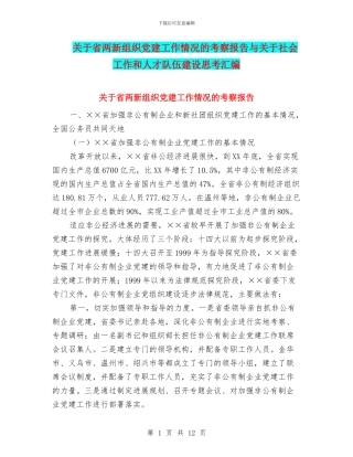 关于省两新组织党建工作情况的考察报告与关于社会工作和人才队伍建设思考汇编