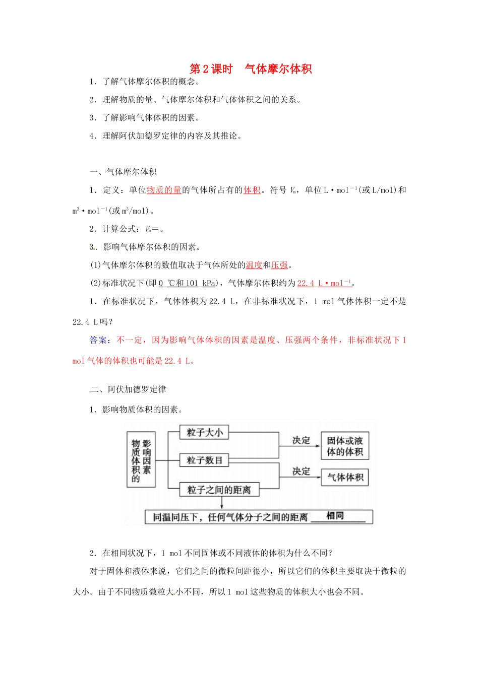 高中化学 第一章 第3节 第2课时 气体摩尔体积练习 鲁科版必修1-鲁科版高一必修1化学试题_第1页