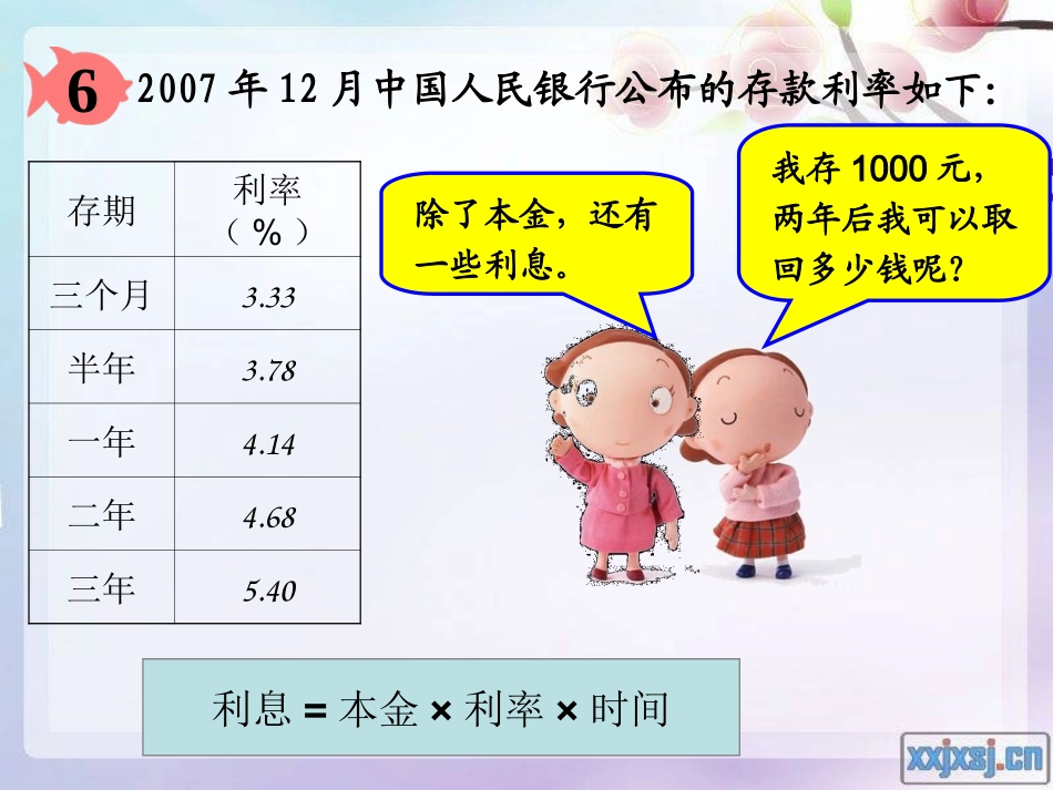 人教版六年级数学上册第五单元第十二课时-利率(例6)_第3页