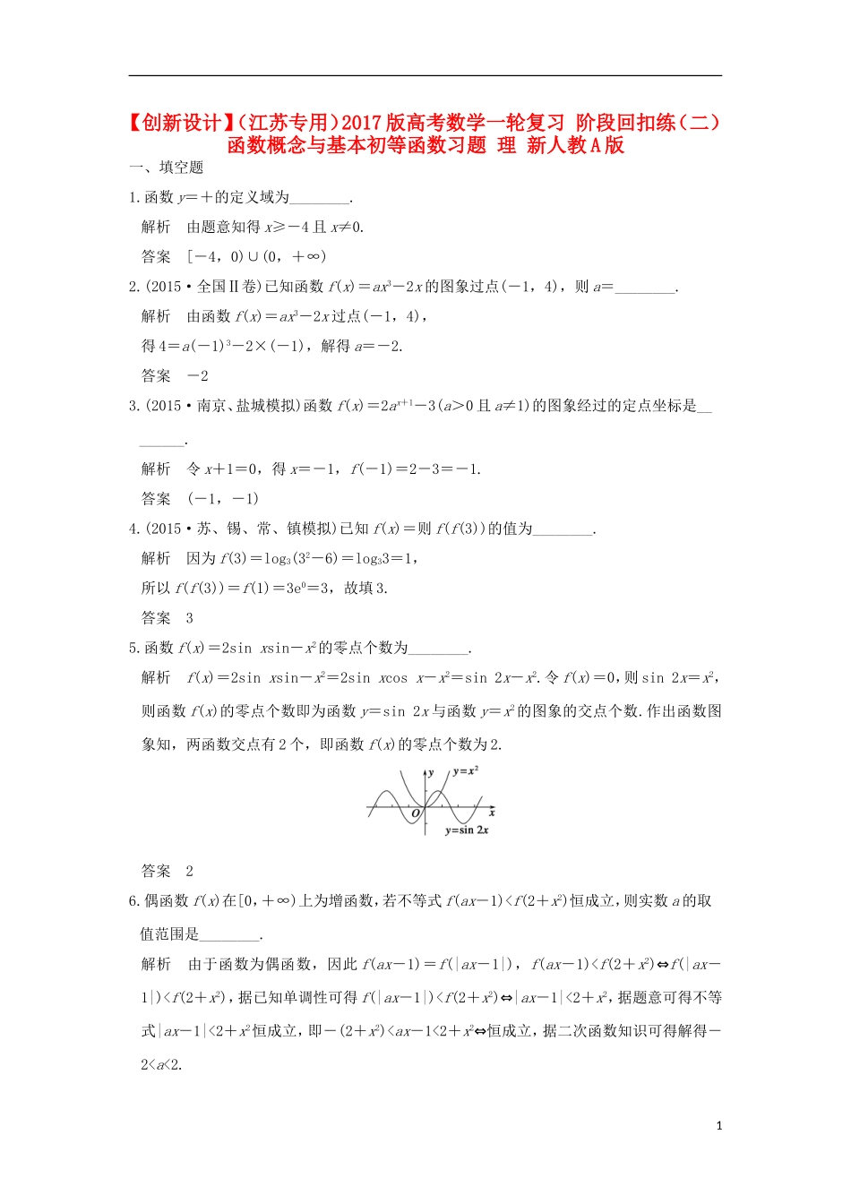 （江苏专用）高考数学一轮复习 阶段回扣练（二） 函数概念与基本初等函数习题 理 新人教A版-新人教A版高三全册数学试题_第1页