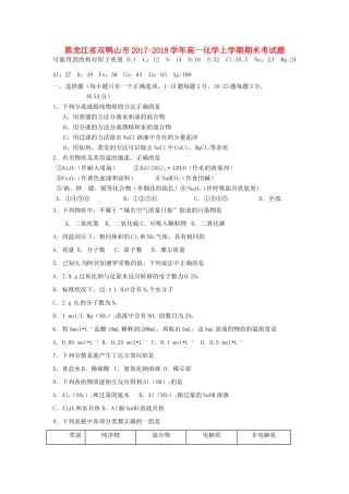 黑龙江省双鸭山市高一化学上学期期末考试题-人教版高一全册化学试题
