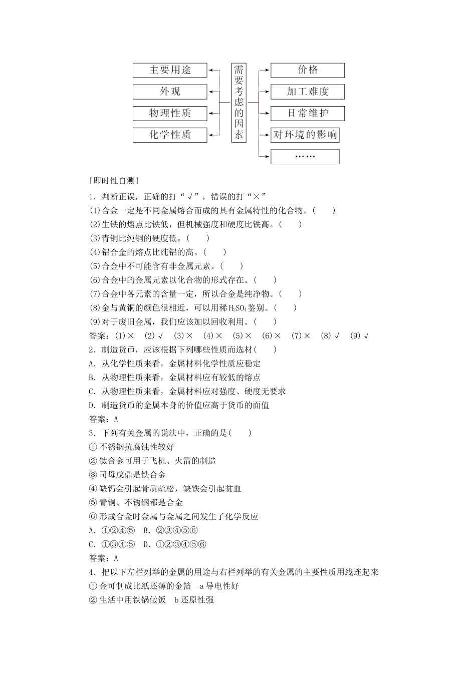 高中化学 3.3 用途广泛的金属材料讲义练习 新人教版必修1-新人教版高一必修1化学试题_第2页