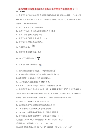 山东省滕州市夏庄镇高三化学寒假作业自测题（一）-人教版高三全册化学试题