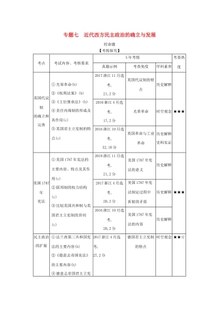 （浙江专版 ）高考历史一轮总复习 专题七 近代西方民主政治的确立与发展教师用书（含解析）-人教版高三全册历史试题