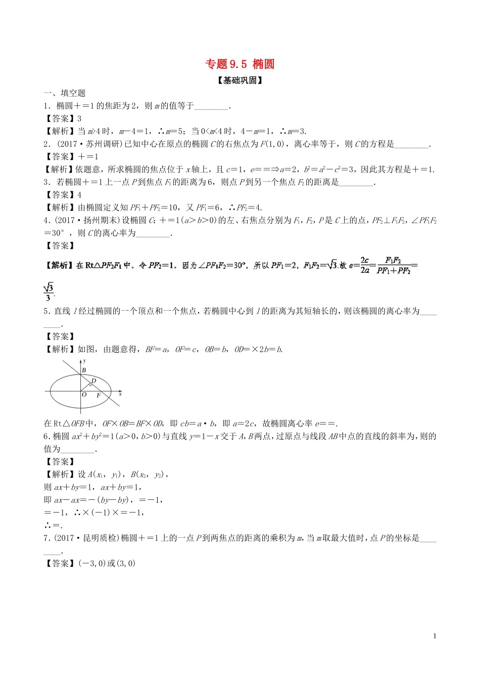 （江苏版）高考数学一轮复习 专题9.5 椭圆（练）-人教版高三全册数学试题_第1页