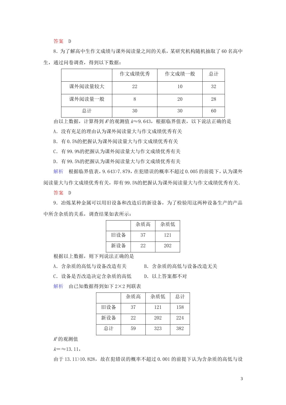 高中数学 第3章 统计案例章末达标测试（三） 新人教A版选修2-3-新人教A版高二选修2-3数学试题_第3页