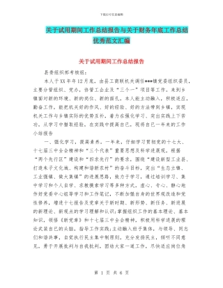 关于试用期间工作总结报告与关于财务年底工作总结优秀范文汇编