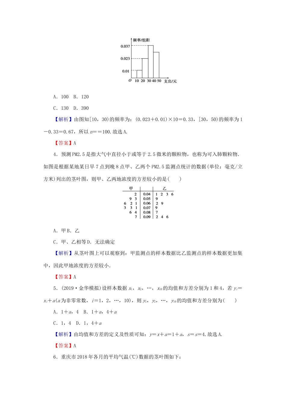 高考数学总复习 第十一章 算法初步 统计 统计案例 11-3 用样本估计总体课时作业 文（含解析）新人教A版-新人教A版高三全册数学试题_第2页